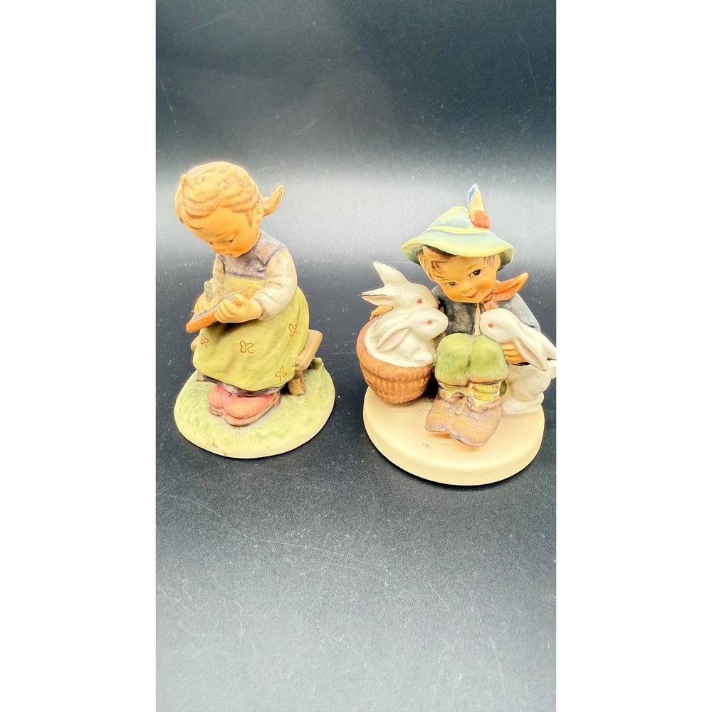 Goebel W Germany Figurines Busy Student Girl & Boy with Rabbits Set of 2